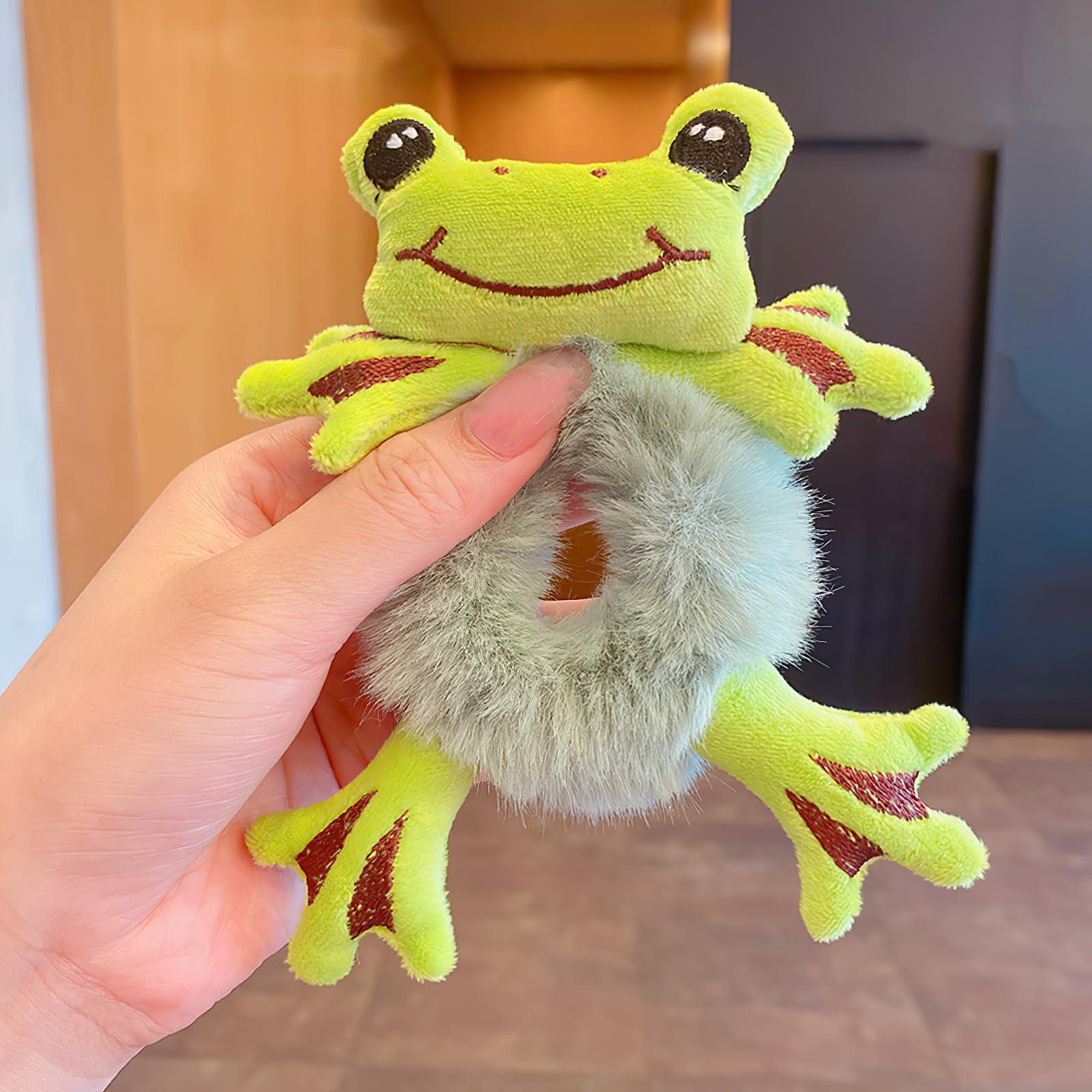DUOJINSANXI Plush Hair Tie, Cute Frog Hairband, Plush Hair Rope Scrunchies, Frog Ponytail Holder Headhand for Women Girls Hair Styling Tool (Green)