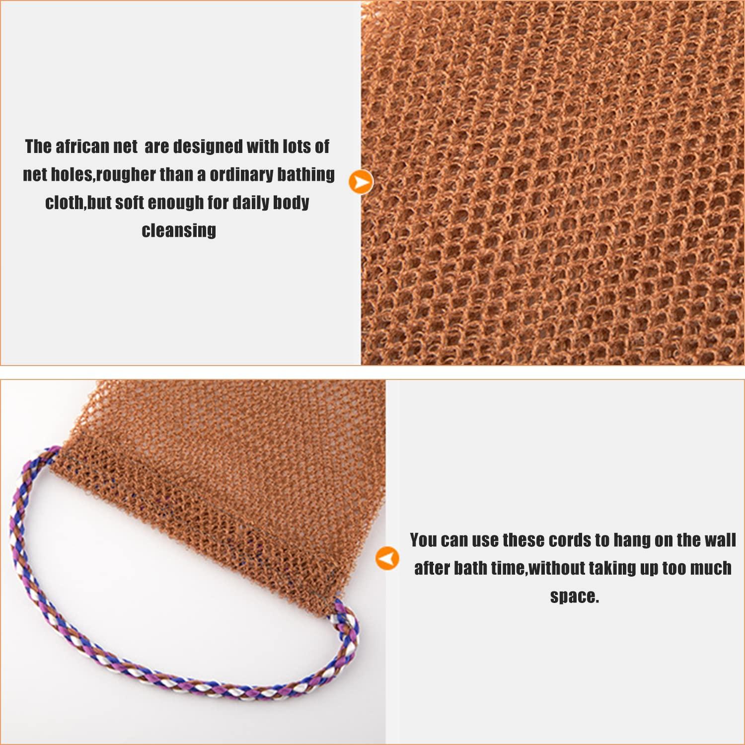 Yrarbil Yrarbil 3 Pieces African Net Sponge, African Exfoliating Bathing Back Scrubbers with Handles, Shower Net Body Scrubber Skin Smoother (Blue Purple Coffee)