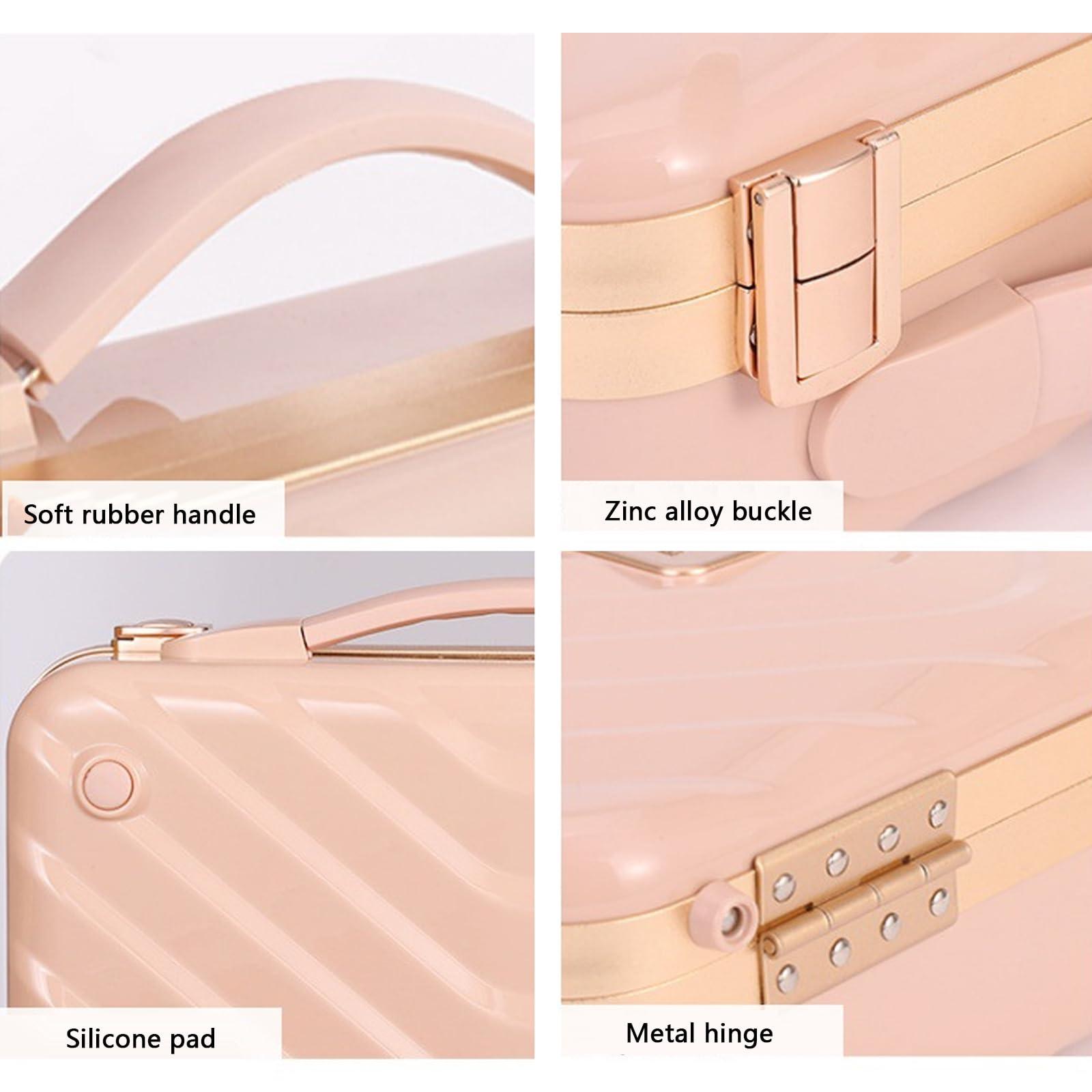 ESRADA ESRADA Makeup Bag Travel Make Up Organiser Bag Storage Vanity Case With Mirror Lamp Rechargeable Portable Makeup Box Cosmetic Bags Pink