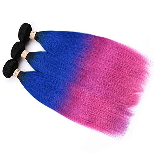 Tony beauty hair Tony Beauty Hair #1B/Blue/Pink Ombre Straight Human Hair 3 Bundles 300Gram Brazilian Human Hair Black Roots Blue to Pink 3 Tone Ombre Virgin Hair Weave Extensions Double Wefts (14 16 16)