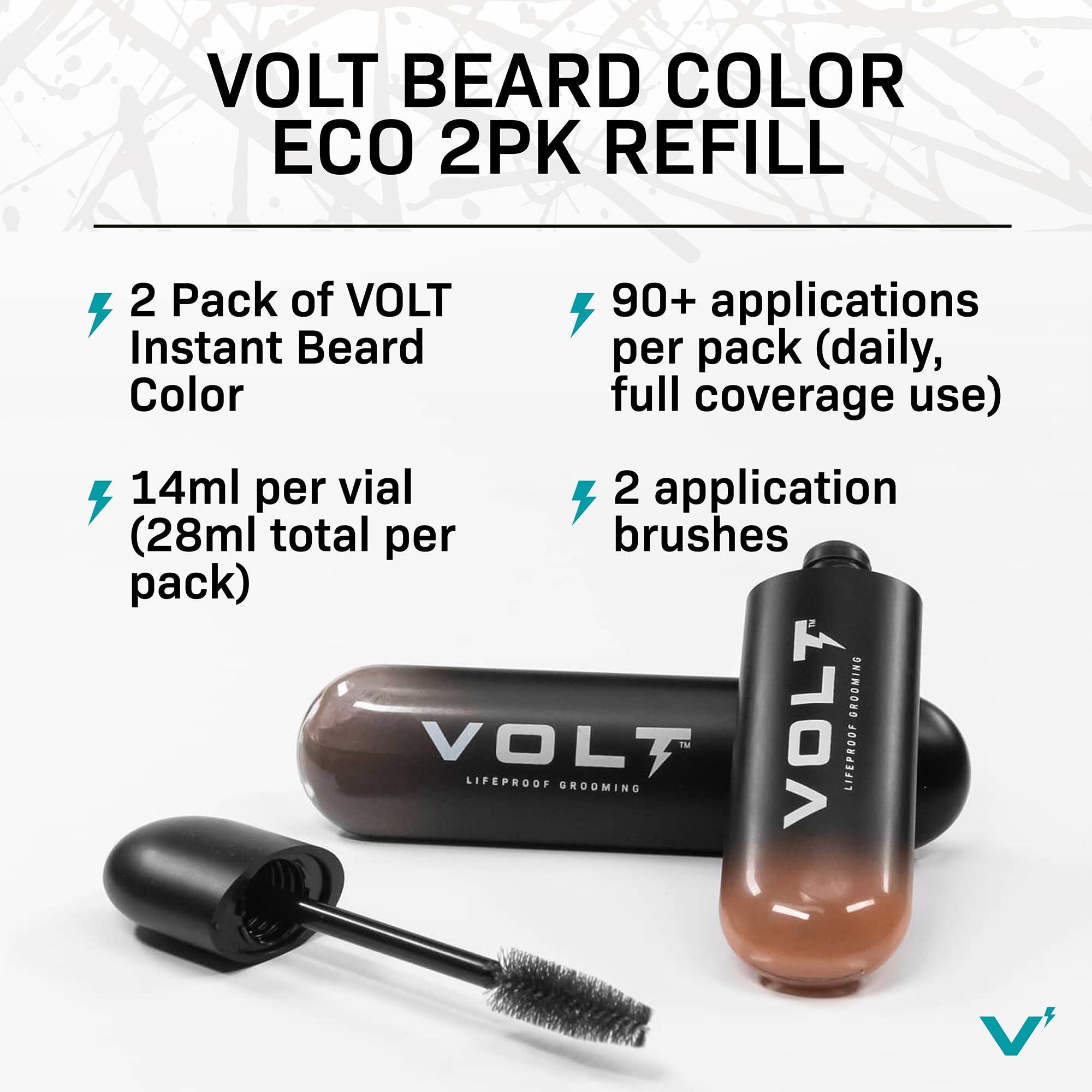VOLT VOLT Grooming Instant Beard Color ECO 2 Pack Refill - Smudge and Water Resistant Quick Drying Brush on Color for Beards, Mustaches, and Eyebrows, Onyx (Black)