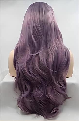 RainaHair RainaHair 24inch Lavender Purple Wig Heat Resistant Lilac Synthetic Lace Front Wig Natural Hairline Wavy Pastel Wig Glueless Lace Front Wigs for Women Girls Cosplay Party Makeup