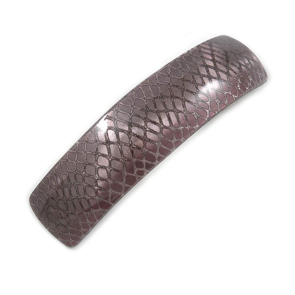 Avalaya Avalaya Taupe Snake Print Acrylic Square Barrette/Hair Clip in Silver Tone - 90mm Long