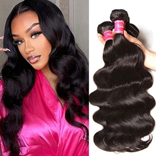 Nadula Nadula Hair 12A Brazilian Body Wave Virgin Human Hair 3 Bundles 10 12 14, 100% Unprocessed Brazilian Wavy Human Hair Weave Extensions for Black Women Natural Color