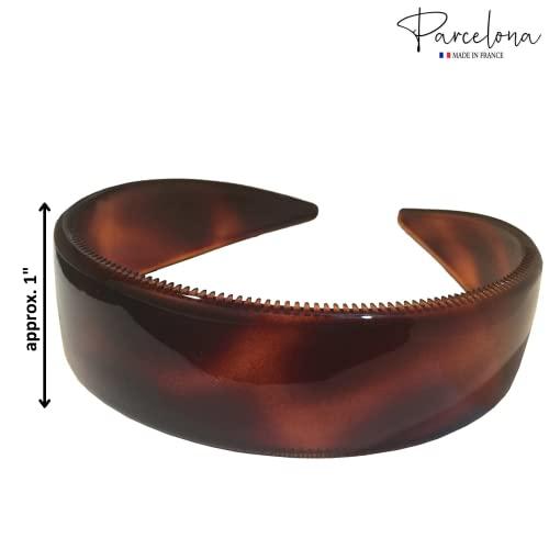 Parcelona Parcelona French (Set of 2) Wide 1 Inch Tortoise Shell Brown and Black Hair Headbands with Inner Teeth Nibs