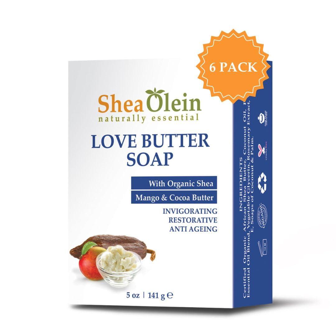 Shea Olein Shea Olein Organic 5 oz Love Butter Soap with Shea Butter, Mango Butter & Cocoa Butter | Natural Bar Soap with Restoring and Anti-Aging Properties