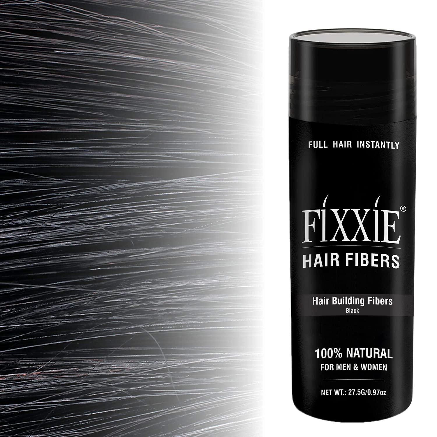 FIXXIE, fixxie FIXXIE Hair Fibers BLACK for Thinning Hair 27.5g Bottle, Hair Fibre Concealer for Hair Loss for Men and Women, Naturally Thicker Looking Hair with Keratin Hair Fibres