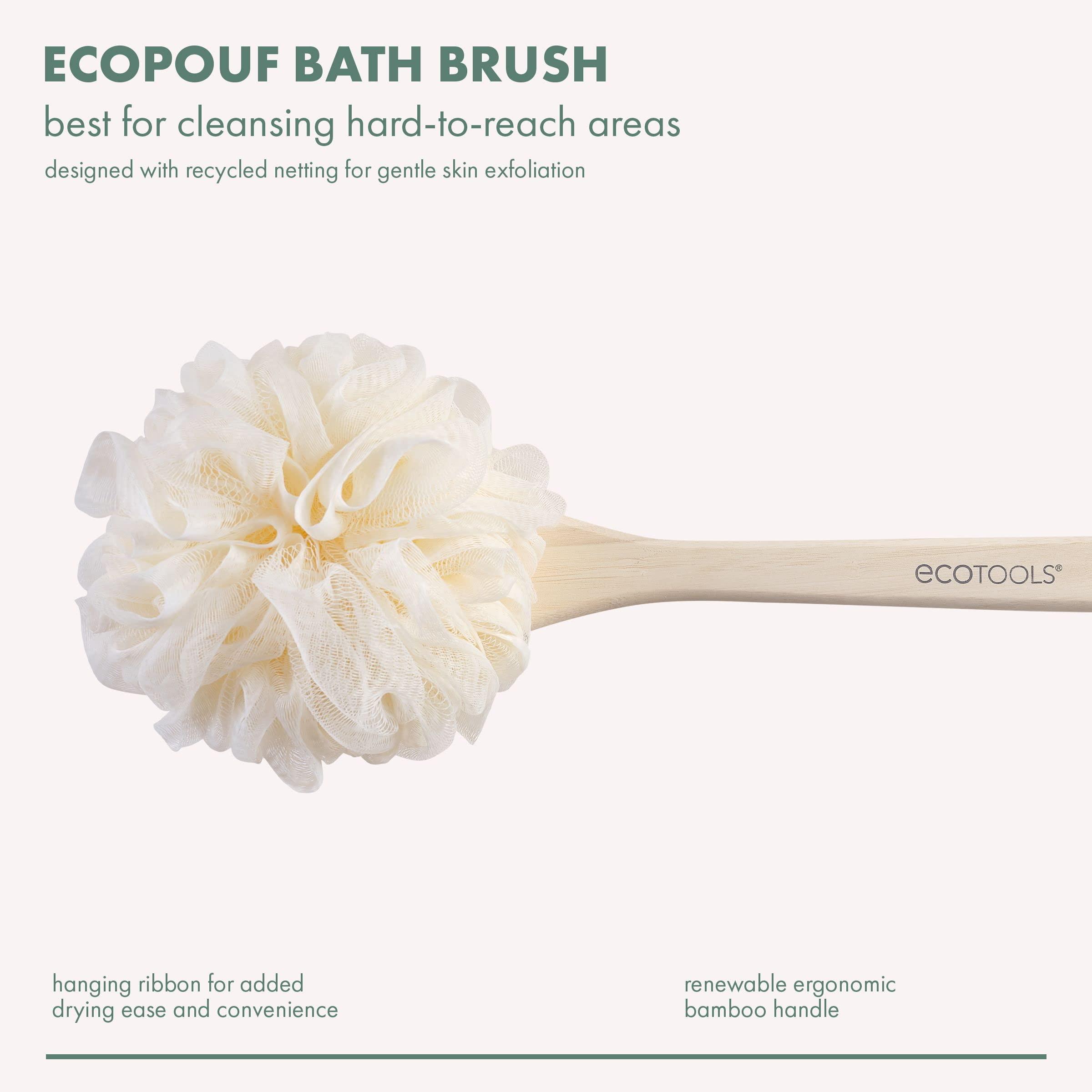 EcoTools EcoTools EcoPouf Bath Brush, Loofah Brush for Bath & Shower, Made with Long Handle & Recycled, Soft Netting for Gentle Exfoliation, Back Brush for Men & Women, Eco-Friendly & Cruelty-Free, 2 Count