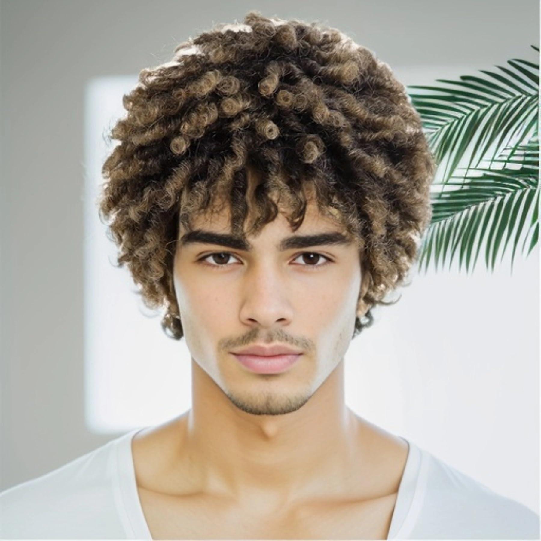GNIMEGIL GNIMEGIL Ombre Blonde Dreadlock Wig Male Short Braided Wigs Fake Dreads Men Guys Wig Natural Afro Synthetic Hair Braids Short Braid Wig - Faux Locs Boy Wigs Costume