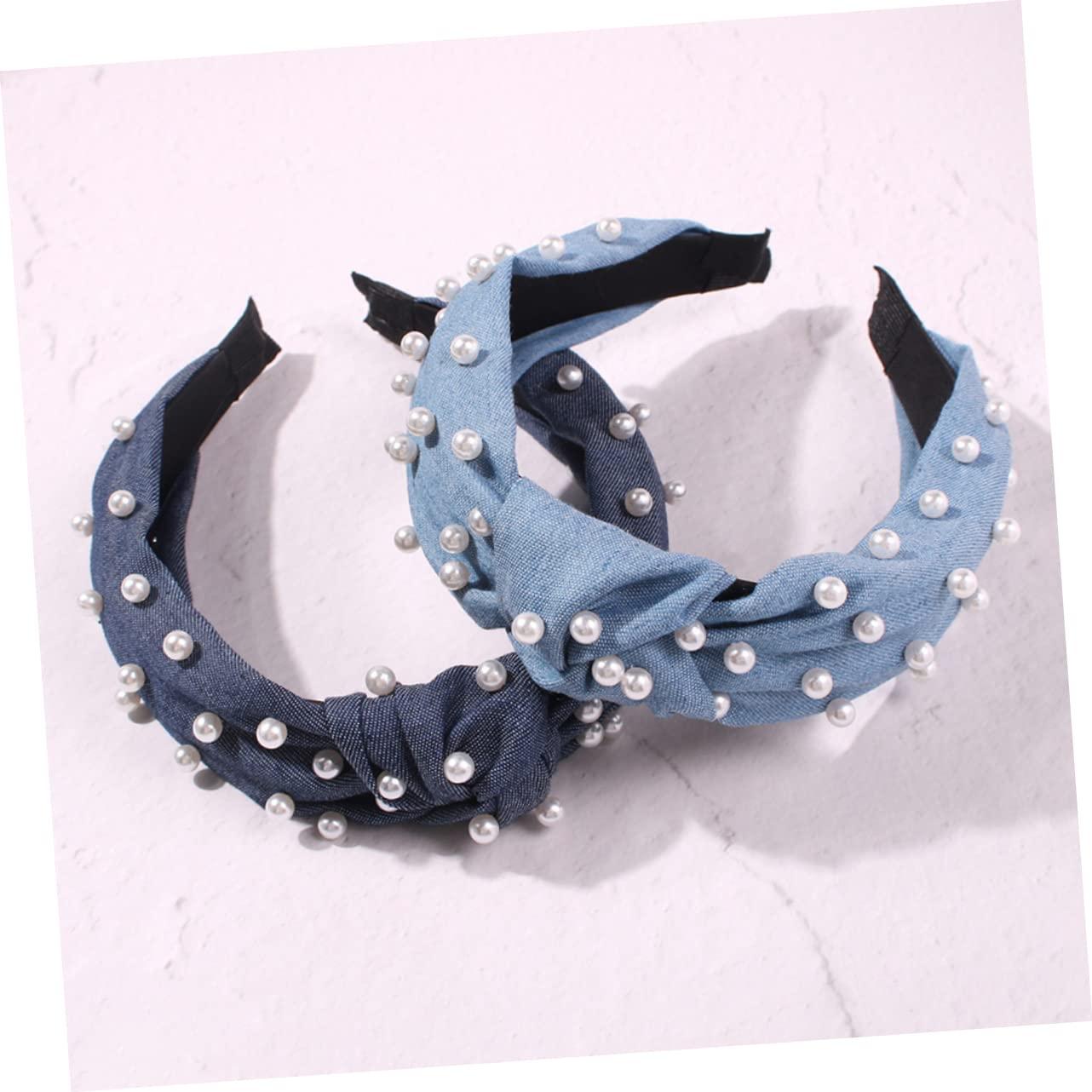 NOLITOY NOLITOY Creative Wide Rim Pearl Headband for Women and Fashion Knot Hair Hoop Dark Blue Comfortable Headband for Everyday Wear and Special Occasions
