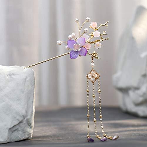 CHXIHome Classical Style Ancient Retro Hairpin Clip, Hanfu Tassel, Exquisite Vintage Headdress Jewelry Set, Hair Comb Ear Clips Set Pearls Tassels (E)