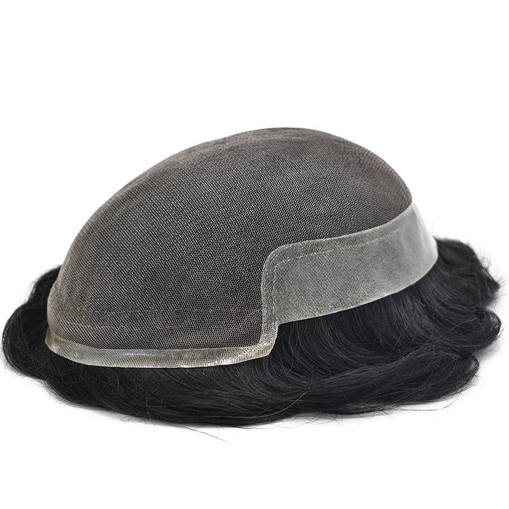 Generic Lace Front Toupee For Men 100% Real Human Hair Wigs For Men Thin Skin With French Lace Mens Toupee Bleached Knots Natural Looking Mix Gray Hair Pieces For Men US Stock. (8x10\"-100%, #1B30 1B# OFF BLACK 30% SYNTHETIC GREY)