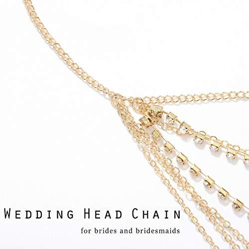 Gangel Gangel Gold Tassel Head Chain with Rhinestone Layered Decliate Hair Piece Bridal Wedding Fashion Hair Pedant Jewelry Gypsy Head Piece Decorative Boho Hair Accessories for Women and Girls