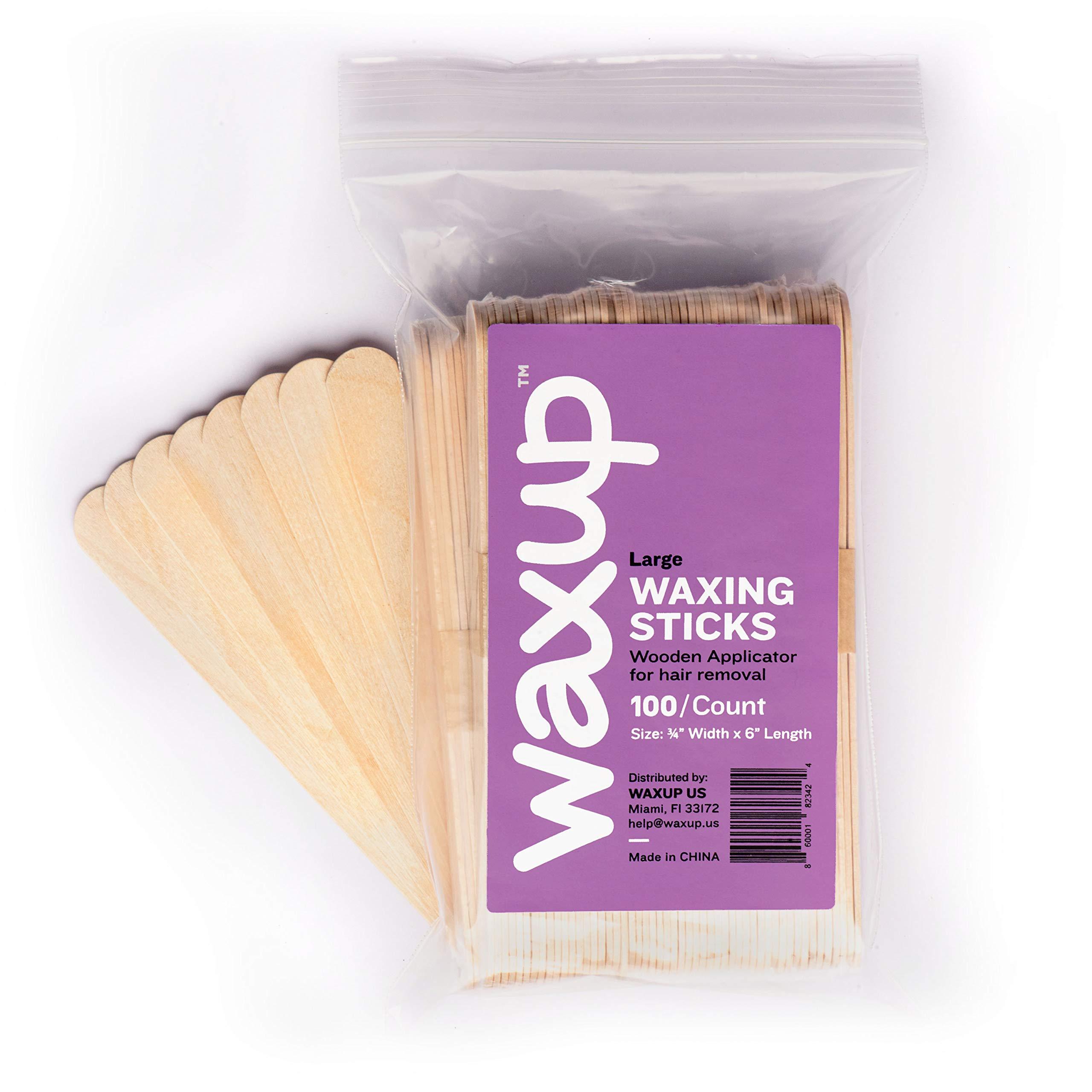 waxup waxup 100 Large Wax Sticks for Waxing, Wooden Applicators Spatulas for Body Hair removal, Face, Ear, and Nose. Waxing Sticks for Hard Wax and Soft Wax.