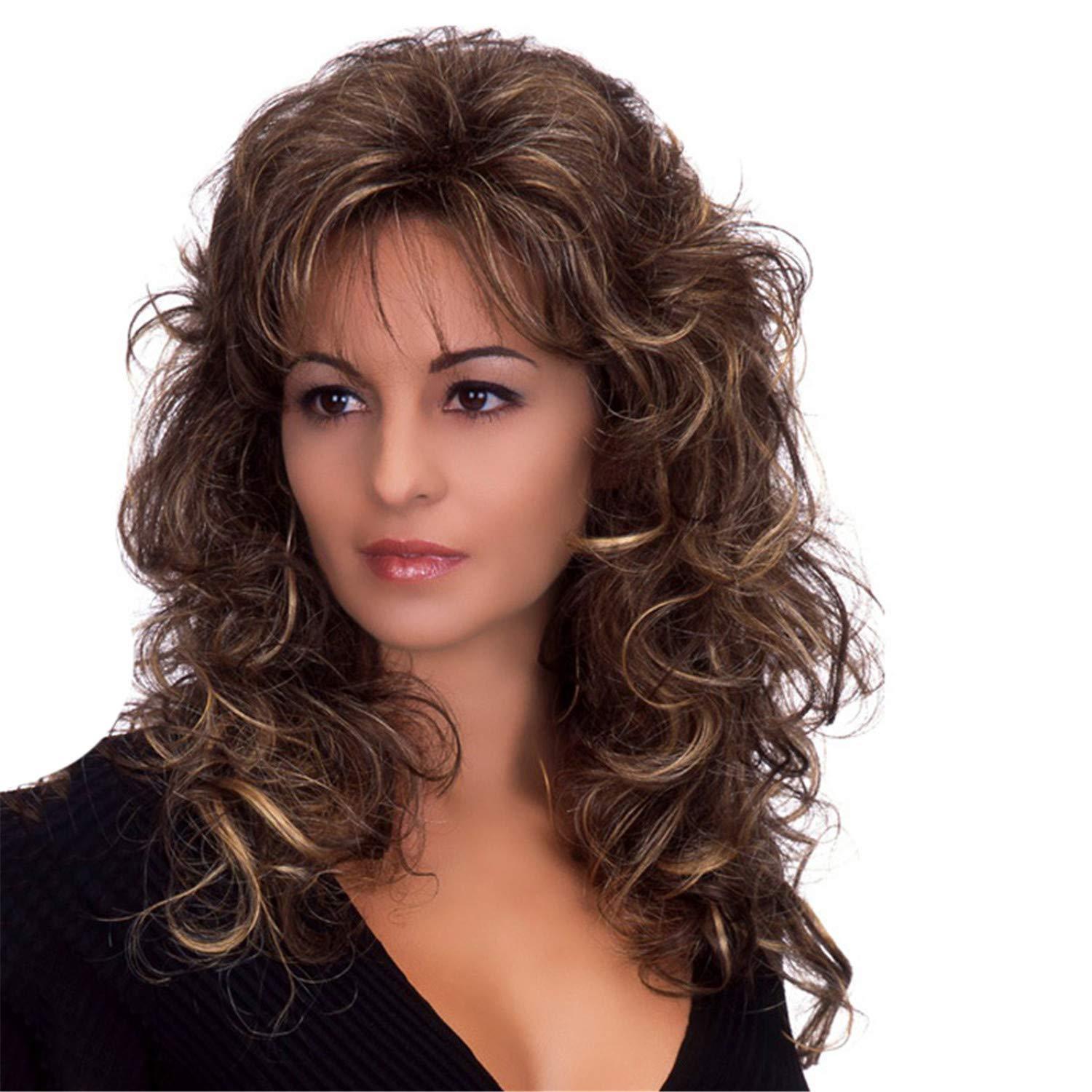 Andongnywell-Wig Andongnywell Curly Brown Wig Loose Curly Wavy Wigs Synthetic Wigs Heat Resistant Synthetic Hair Wigs (Brown,One Size,)