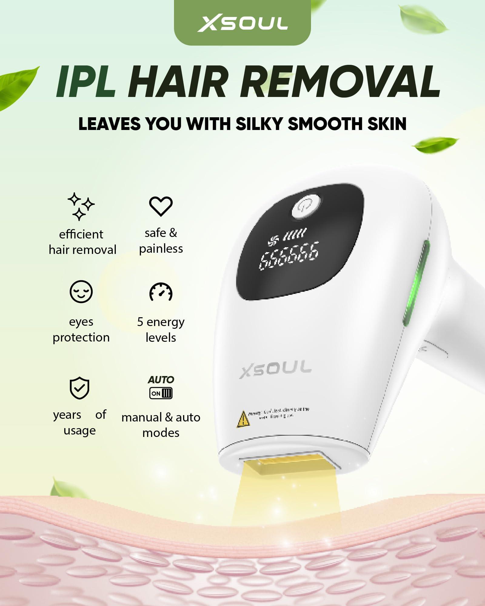 XSOUL XSOUL At-Home IPL Hair Removal for Women and Men Permanent Hair Removal 999,999 Flashes Painless Hair Remover on Armpits Back Legs Arms Face Bikini Line, Corded