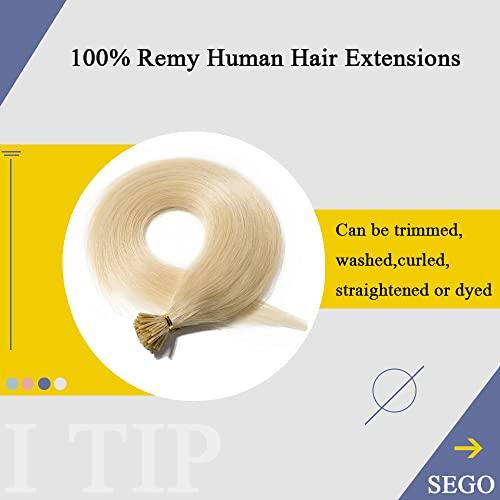 SEGO SEGO Pre Bonded I Tip Hair Extension Human Hair Keratin Stick Hair Extensions Cold Fusion for Women Smooth Straight 100 Strands/pack #60 Platinum Blonde 22 Inch 50g