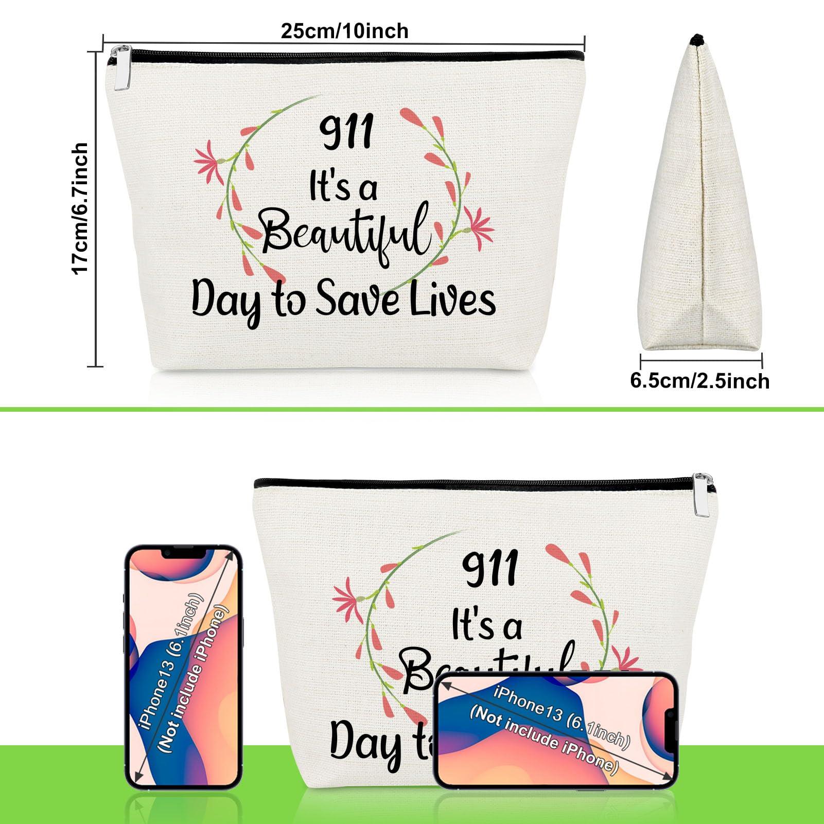 Gevody Gevody 911 Dispatcher Gifts 911 Makeup Bag 911 Operator Gifts 911 Dispatcher Appreciation Gifts Cosmetic Bag Thank You Gifts for Police Dispatcher Christmas Thanksgiving Gift Travel Cosmetic Pouch