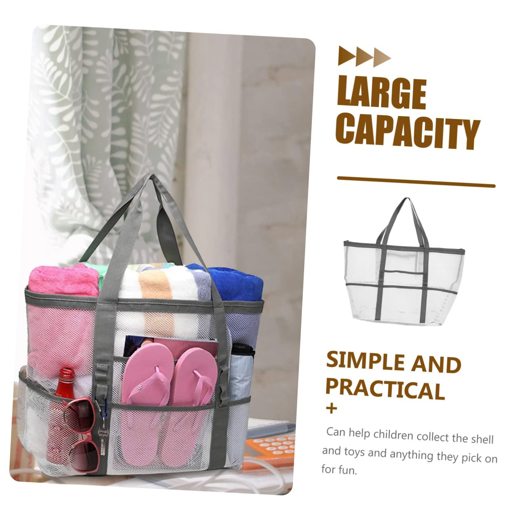 Angoily Angoily 2pcs Beach Bag Lightweight Beach Tote Summer Handbag Foldable Tote Bag Large Outdoor Clear Bags Straw Outside Summer Travel Cosmetic Bag Travel Shower Basket White Nylon