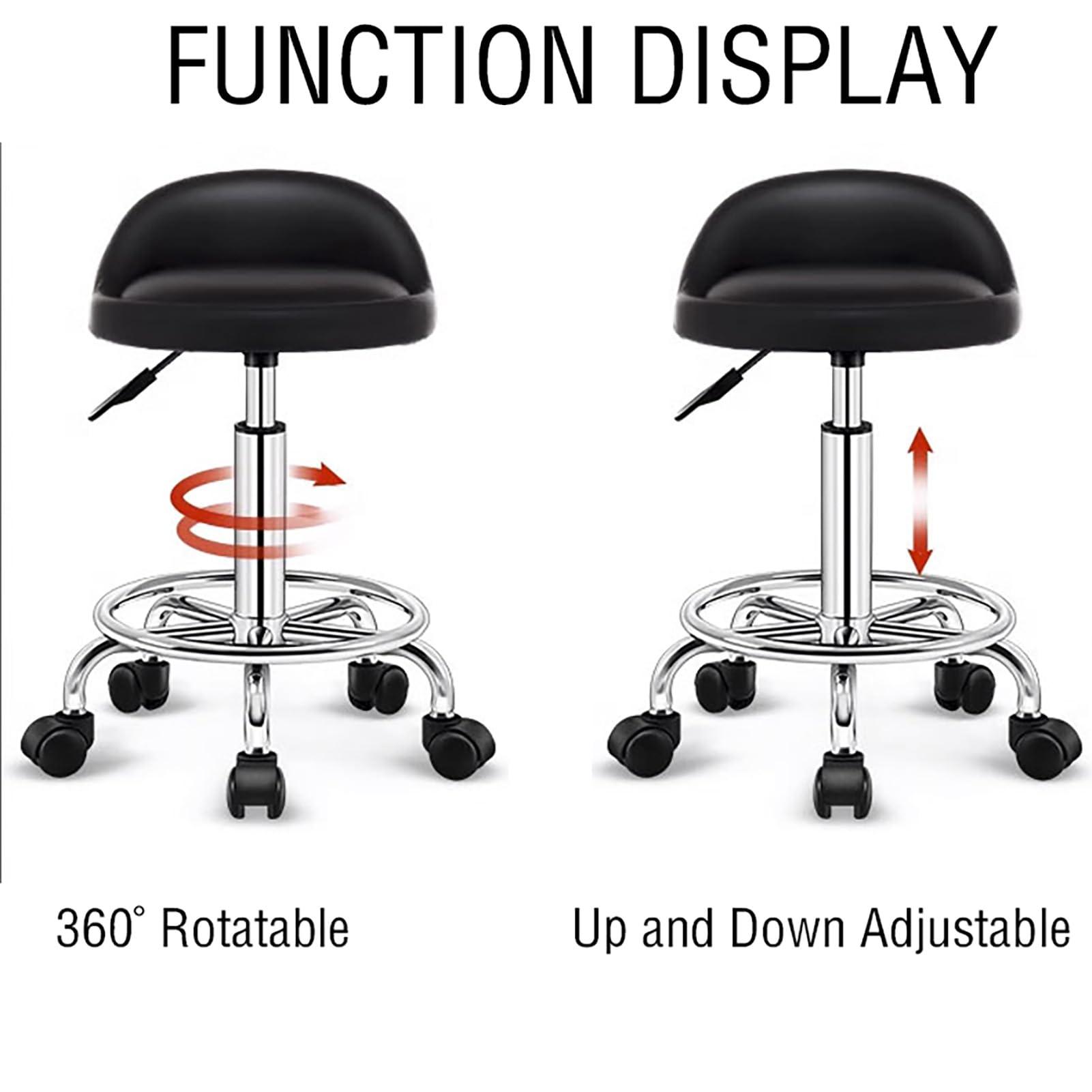 GFAZXDS GFAZXDS Adjustable Height Rolling Swivel Salon Stool with Foot Rest, Tattoo Drafting Work SPA Task Chair with Backrest and Wheels (Black)