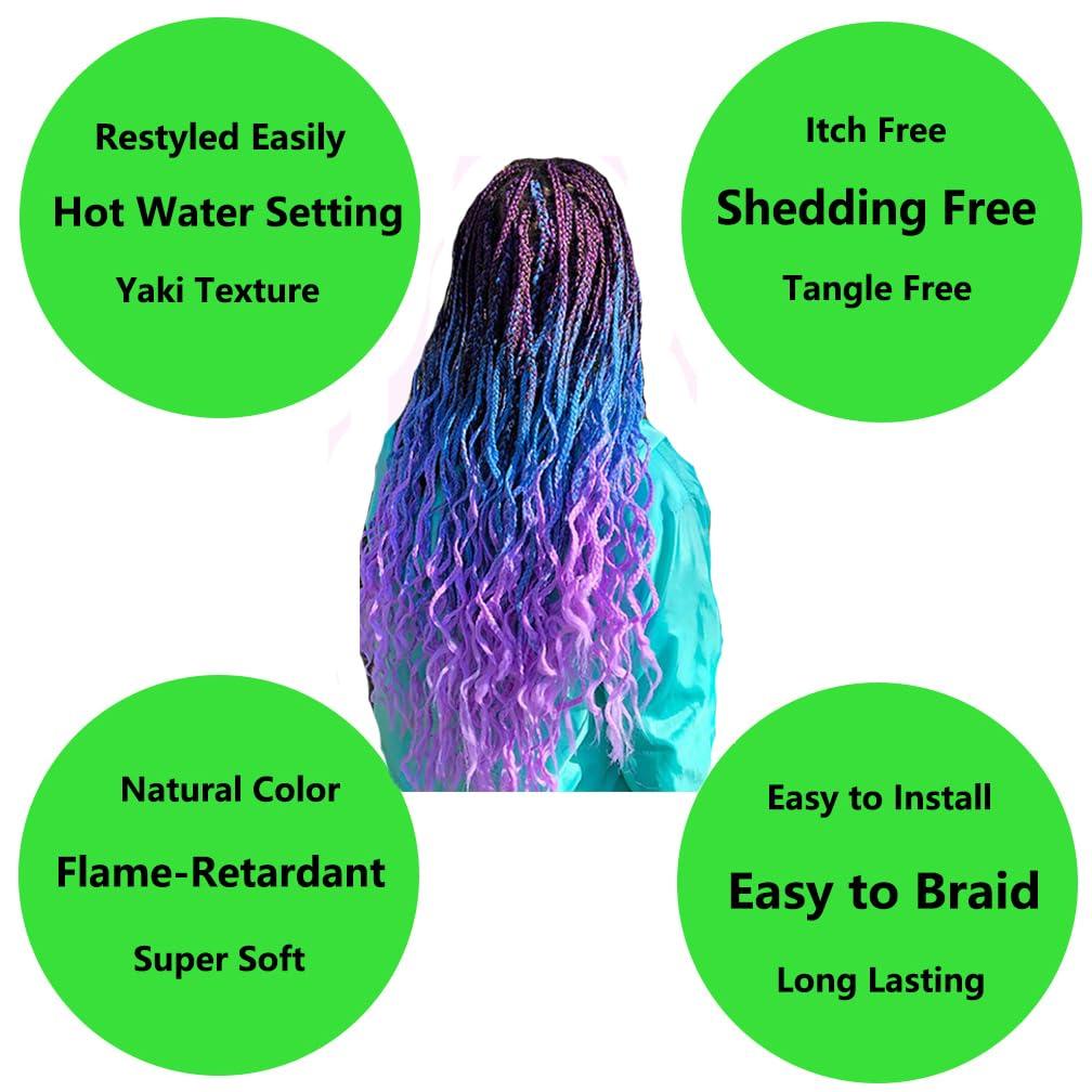 BALINGHAIR Braiding Hair Ombre Black to Dark Blue Braid Hair Extensions Hot Water Setting High Temperature Synthetic Fiber 24 Inches(B20-3Pack)