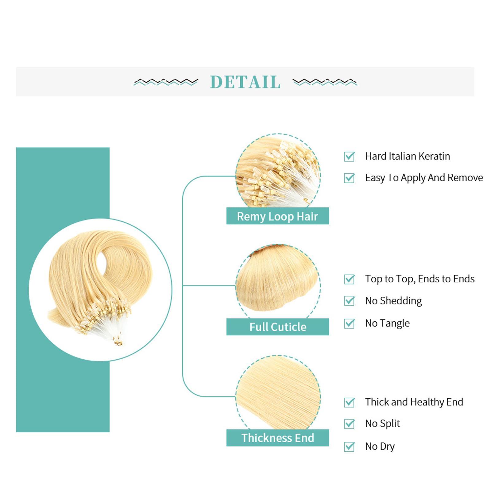 RIBONI Microlink Hair Extensions Micro Beads Hair Extensions Human Hair Blonde Micro Link Human Hair Extensions Straight Hair 100strands 24Inch