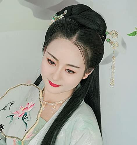 Yuri Yuri Hairpin Hair Clasp Sticks Picks Pearl Shell White Crystal Long tassels Hair Accessories For Long Hair Women Wedding Hanfu Cheongsam (green jade)
