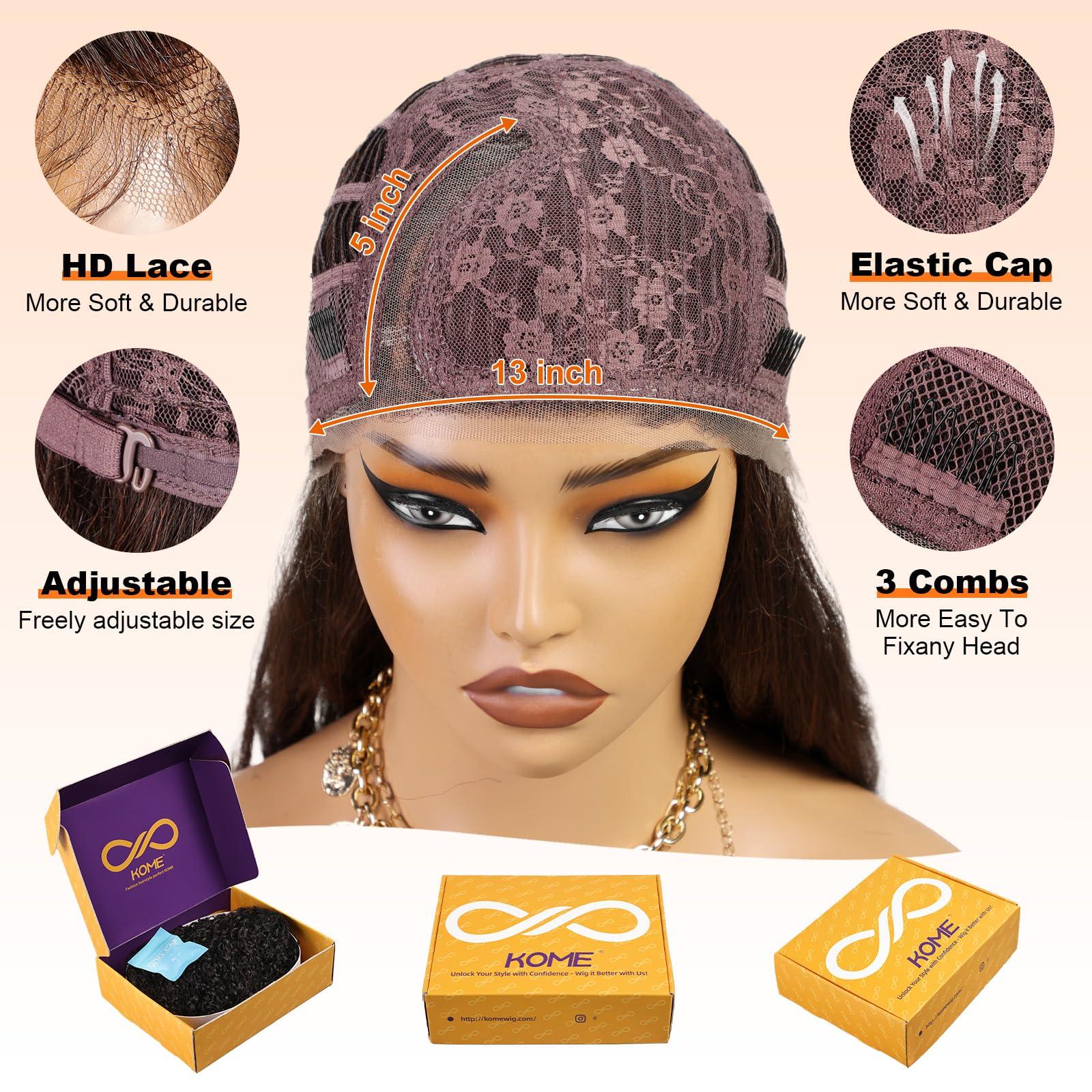 KOME KOME Burgundy Synthetic Lace Front Wig,13X5X1 Shoulder Length Body Wave Pre Plucked Glueless Bob Wigs for Women Daily Use 18IN