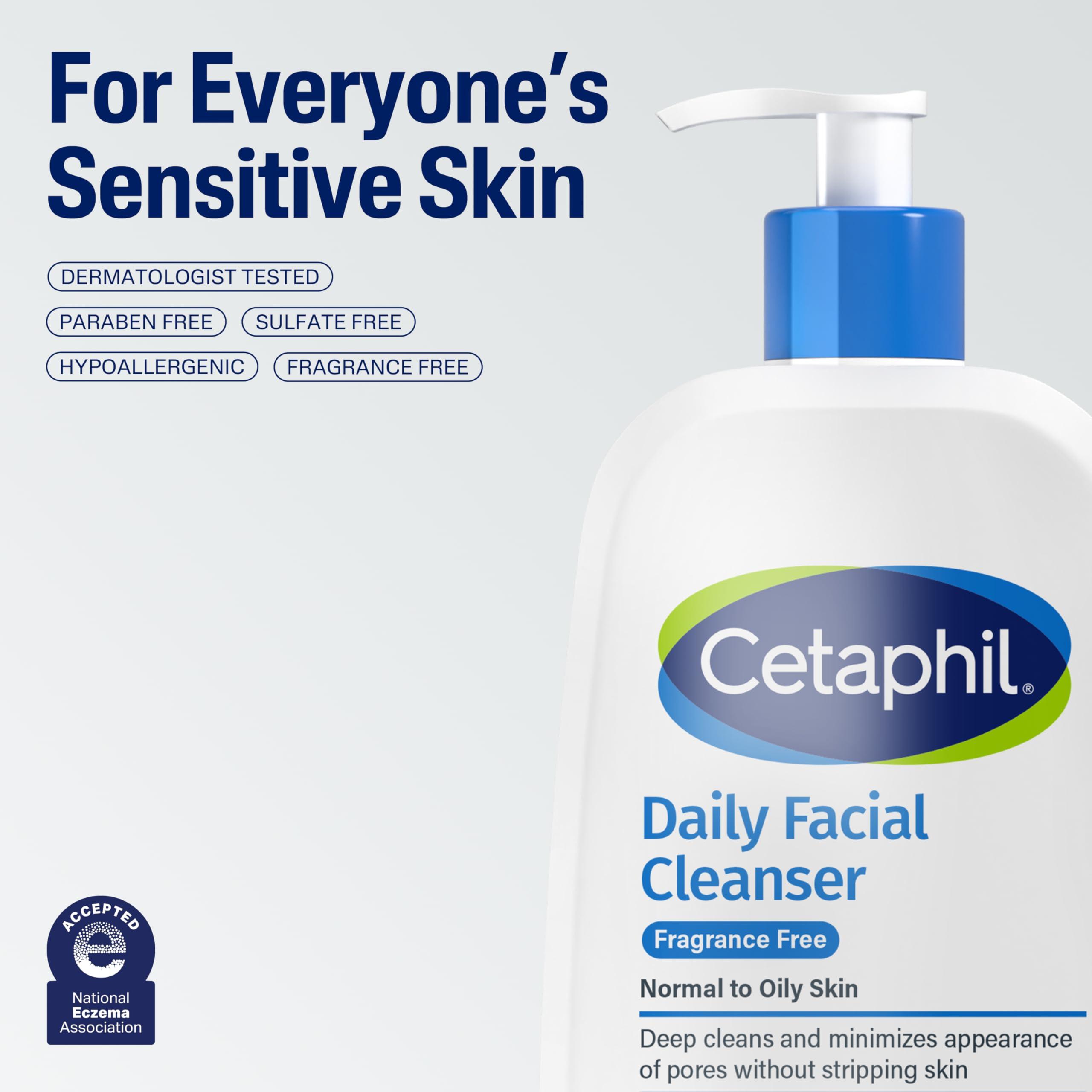 Cetaphil Cetaphil Face Wash, Daily Facial Cleanser for Sensitive, Combination to Oily Skin, 16 Oz, Fragrance Free, Gentle Foaming, Soap Free, Hypoallergenic