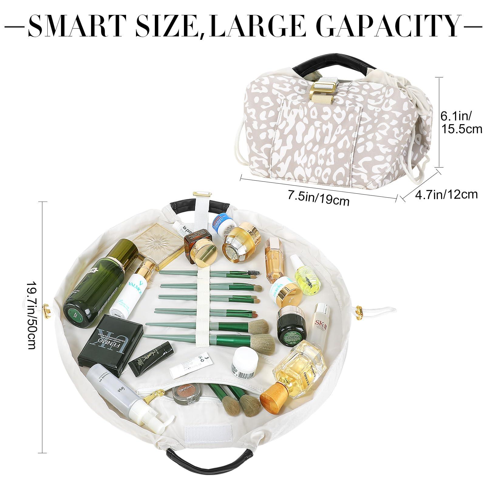 Vomgomfom Vomgomfom 20 inch Drawstring Makeup Bag Open Flat,Waterproof Magic Cosmetic Pouch for Women,Beige