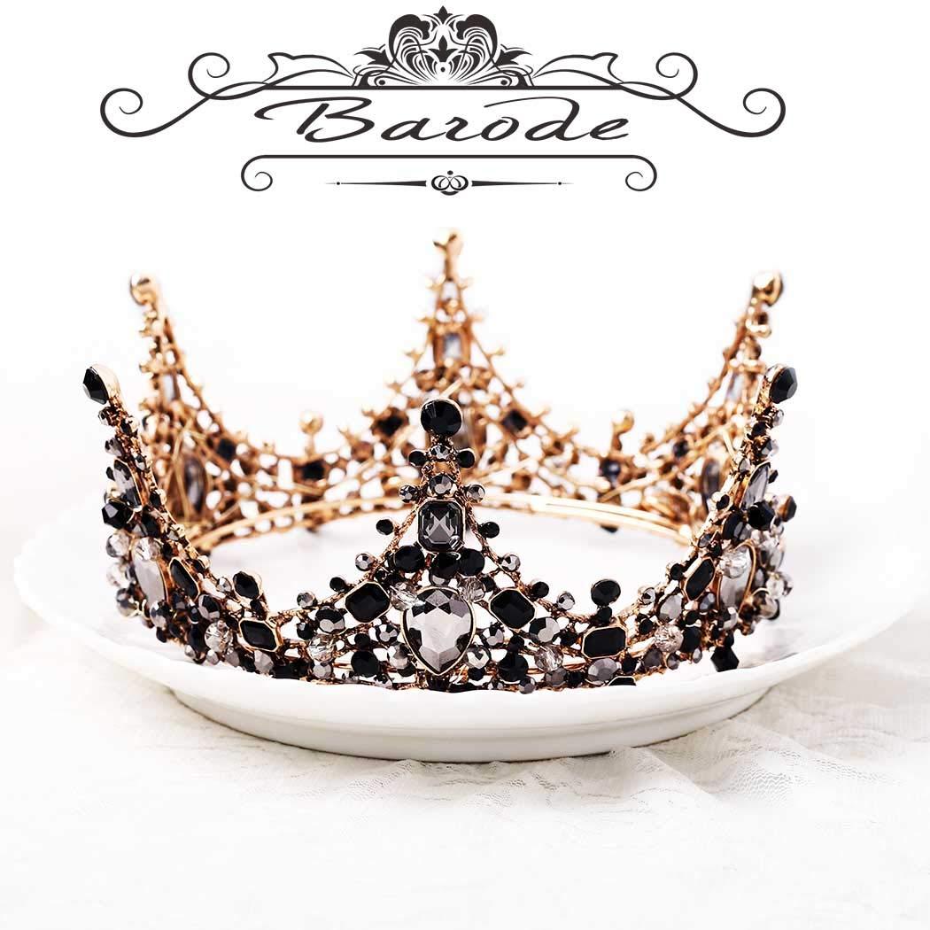Barode Barode Baroque Rhinestones Black Bride Wedding Crowns and Tiaras Shining Dainty Charm Prom Queen Crowns Bridal Hair Accessories for Women