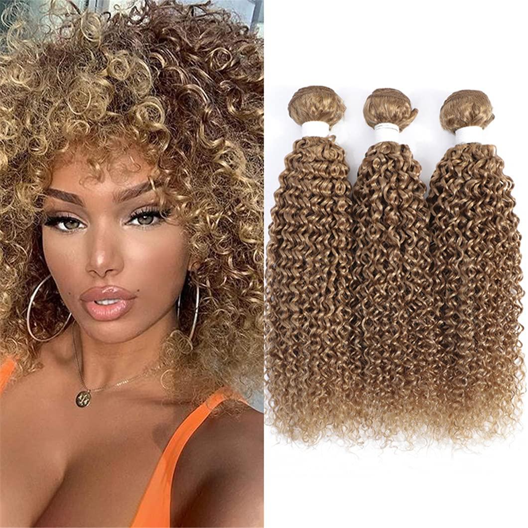 SSJFZM Blonde Kinky Curly Human Hair Bundles Brazilian Hair Weave Extensions 3/4PCS Bundles Deal Non-Remy Human Hair Weave 99j 26 26 26 26