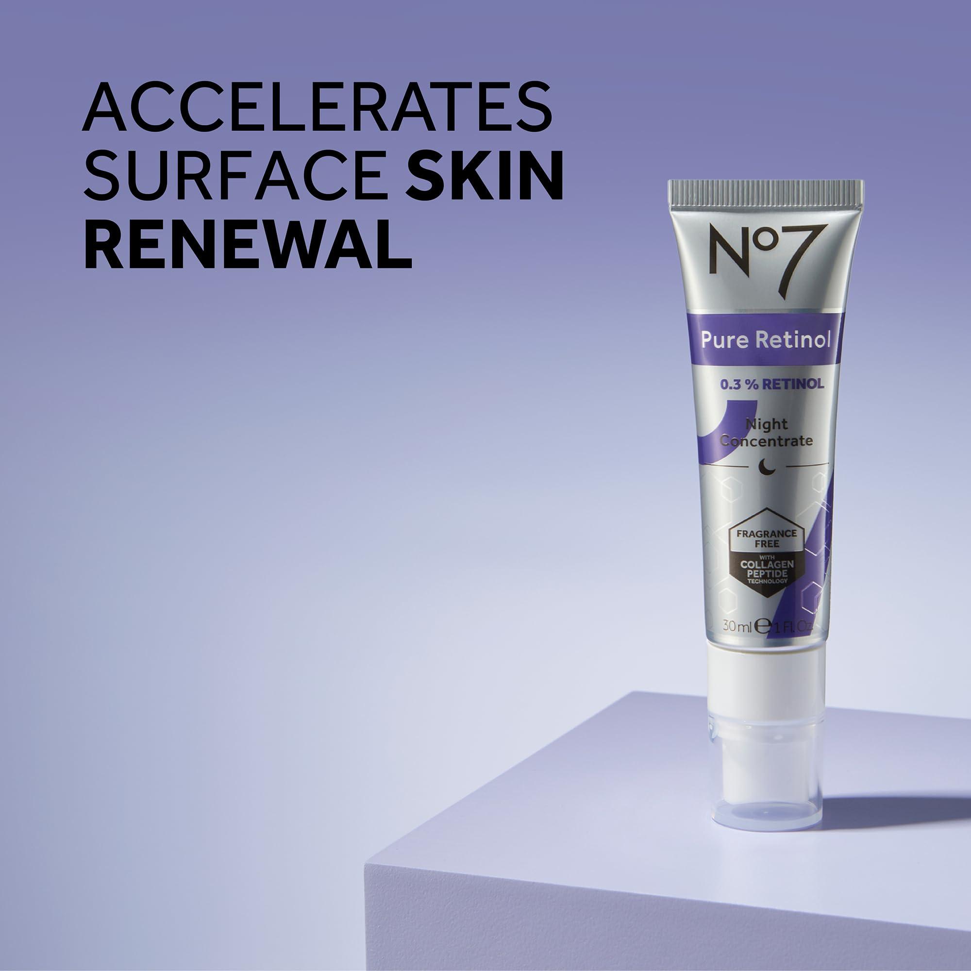 No7 No7 Advanced Retinol 0.3% Night Concentrate - Slow Release Retinol Serum + Peptide Matrixyl 3000+ Boosted Overnight Anti-Aging Serum for Smoother, Softer Skin (1oz)