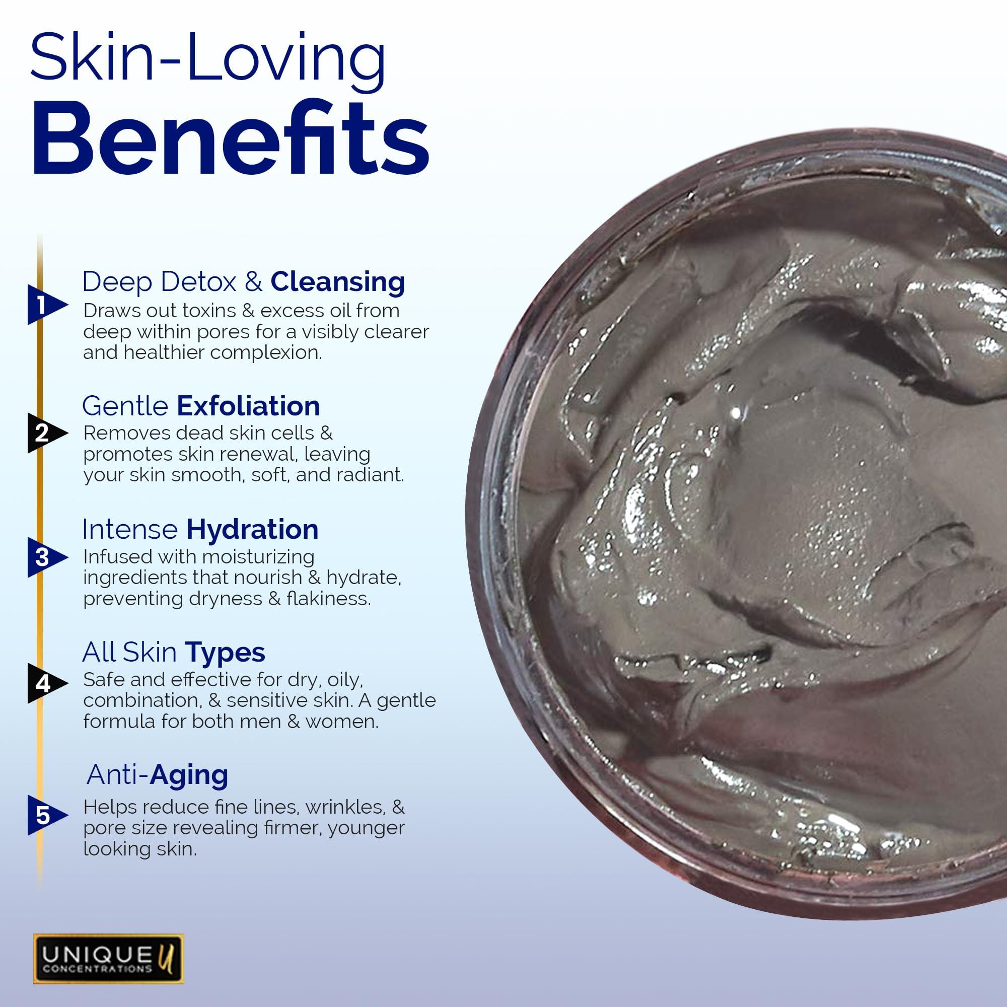 UNIQUE CONCENTRATIONS Dead Sea Mud Mask for Face and Body - Deep Cleansing, Exfoliating, Detoxifying for Acne, Blackheads, Oily Skin, and Pore Clearing - 100% Natural Mineral-Rich Formula for Men and Women - 8.8 oz