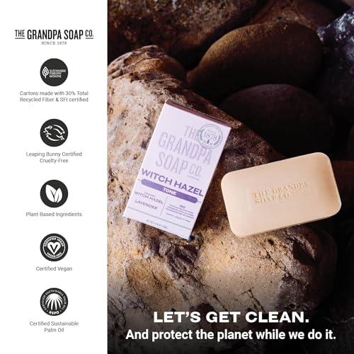 THE GRANDPA SOAP CO. SINCE 1878 The Grandpa Soap Company Witch Hazel Bar Soap - Tones and Rejuvenates Skin, With Witch Hazel and Lavender, Provides a Relaxing Effect, Vegan, For Face and Body, 4.25 Oz, 3 Pack