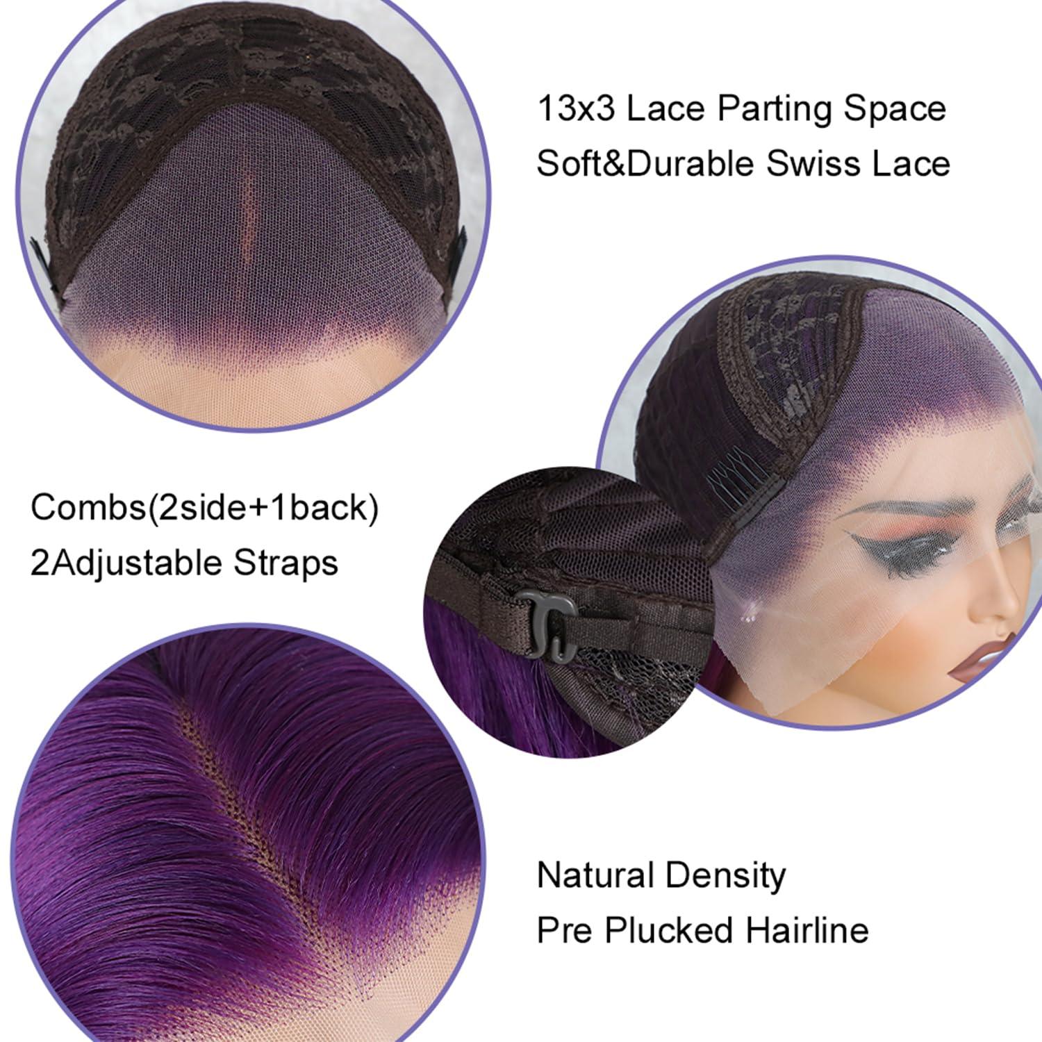 Lezaxiu Lezaxiu Purple Lace Front Wigs Long Straight Glueless Dark Purple Wigs Pre Plucked Ready to Wear Wigs Heat Resistant Synthetic Lace Front Wig for Black Women Natural Hairline