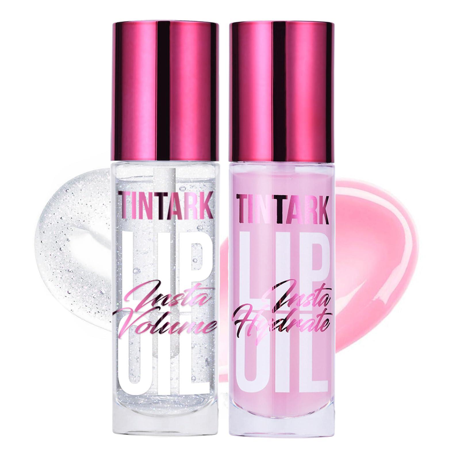 Tintark Lip Plumper Gloss 2 PCS, Natural Lips Plump Plumping Lip Oil, Lip Treatment for Dry Cracked Lips Reduces Lip Lines, Pia Colada Lips Plumpers, Mint &Cucumber Lips Moisturizer