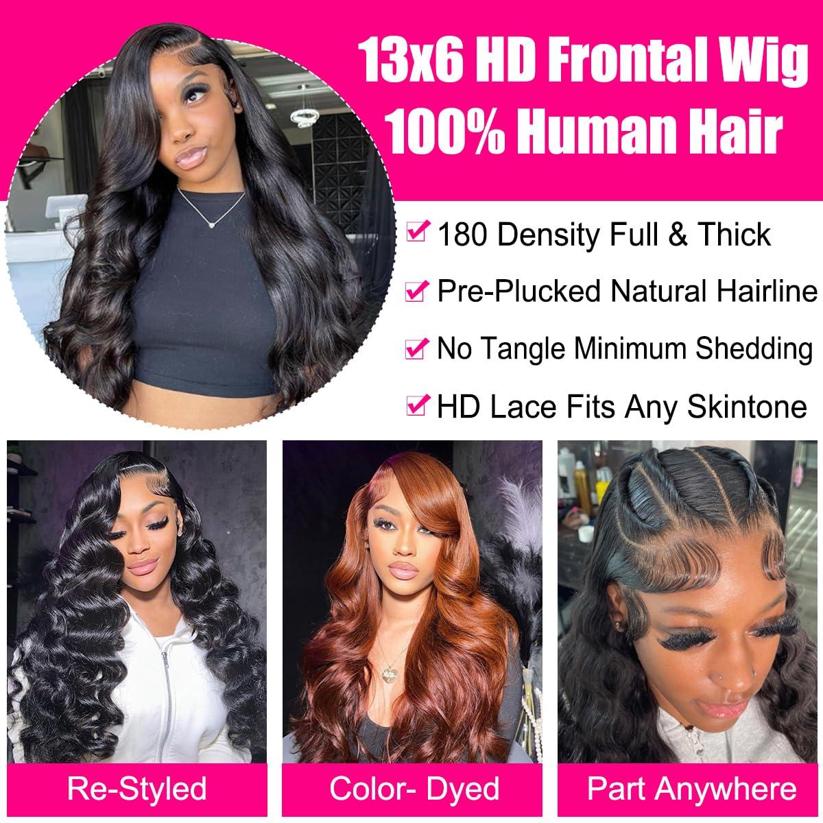 Worldnewhair Worldnewhair 13x6 Body Wave Lace Front Wigs Human Hair HD Lace Frontal Wig for Women 18 Inch Glueless Wigs Pre Plucked Natural Black Human Hair Lace Front Wigs Body Wave Human Hair Wigs 180 Density