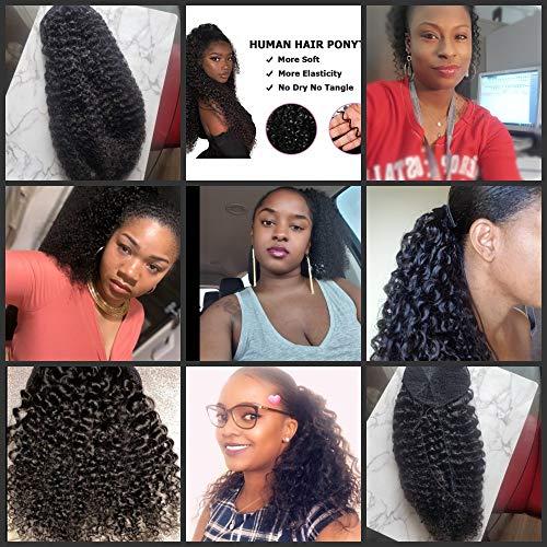 Bex Hair Human Hair Drawstring Ponytail Extension Afro Kinky Curly Ponytail for Black Women Wrap Drawstring Ponytail Hairpiece Thick with Clip in Binding Pony Tail (12 Inch, Kinky Curly (Magic))