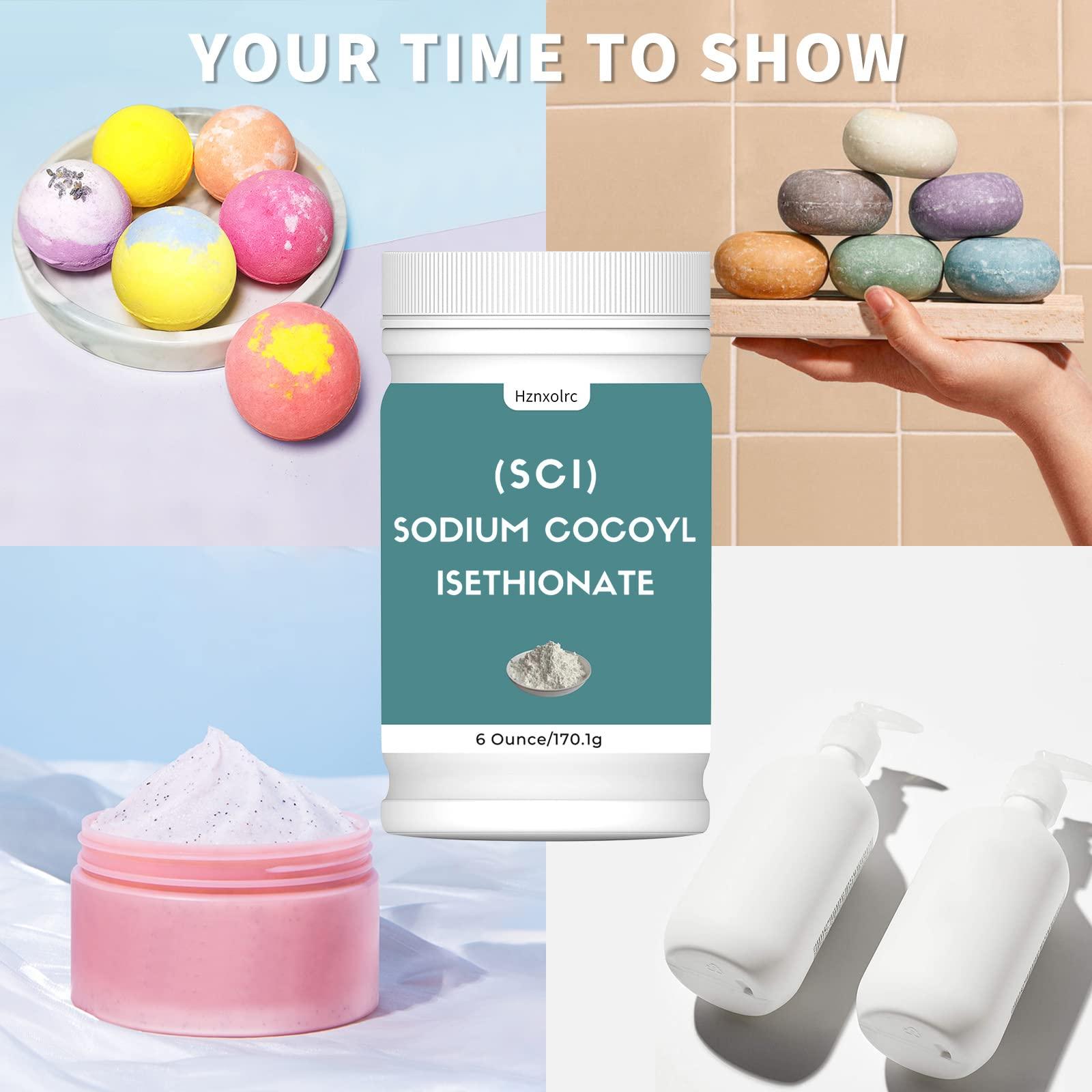 Hznxolrc 6 oz Sodium Cocoyl Isethionate, Premium Sodium Cocoyl Isethionate (SCI) Powder, Amazing Bubbles, Gentle on Skin, Biodegradable, Suitable for Making Bath Bombs, Bath Truffles and More