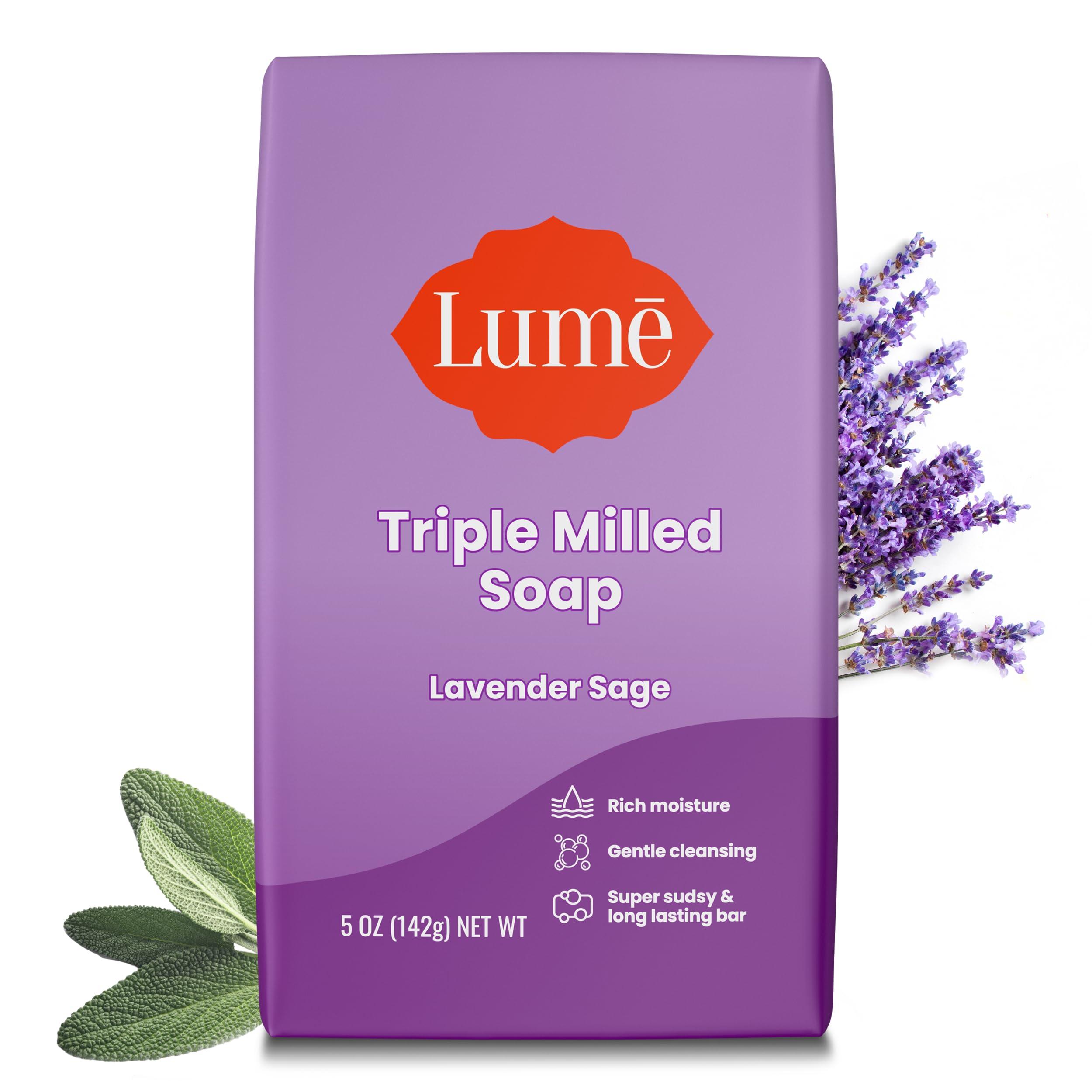 Lume Lume Triple Milled Soap - Rich Moisture & Gentle Cleansing - Paraben Free, Phthalate Free, Skin Safe - 5 ounce (Lavender Sage)