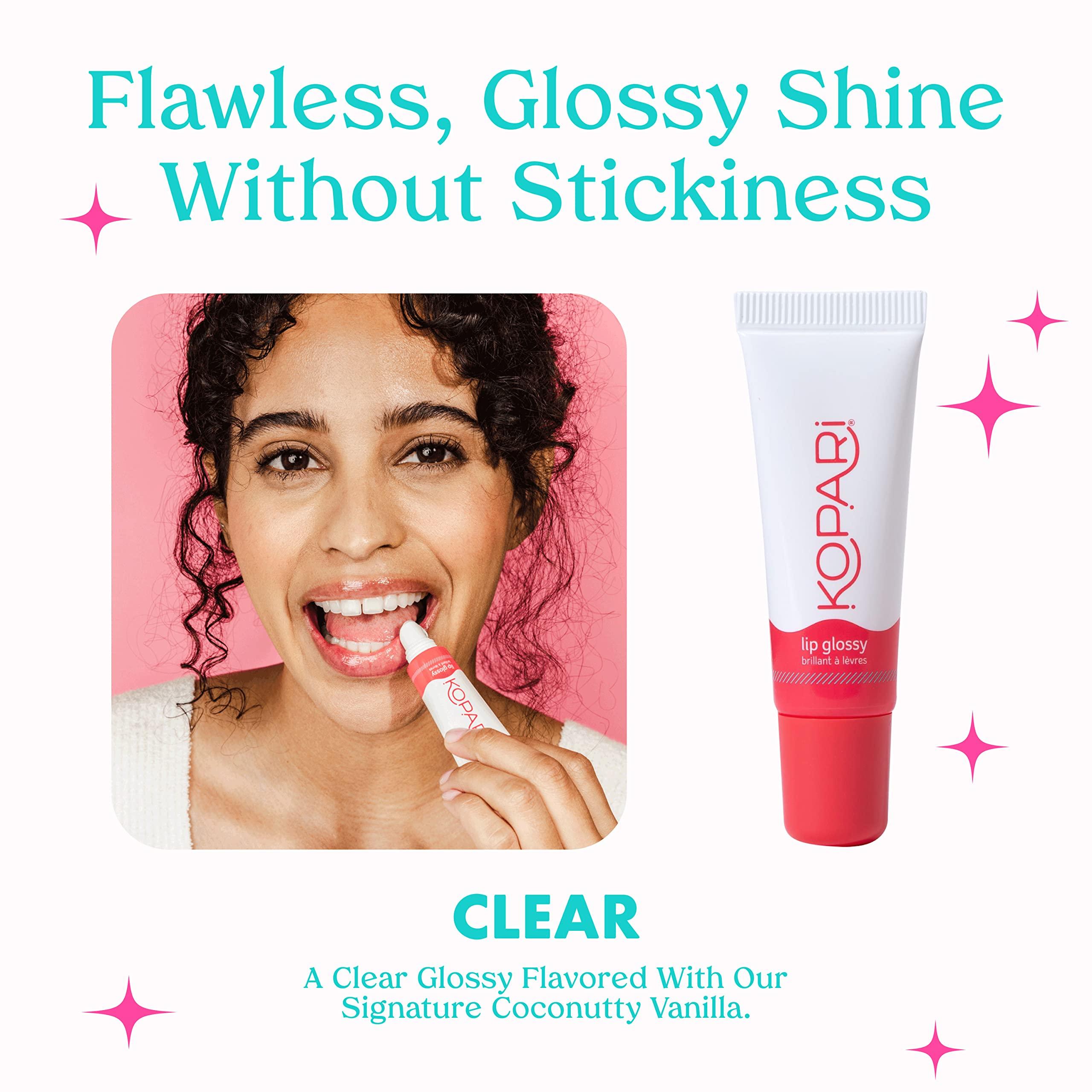 Kopari Kopari Coconut Lip Glossy - Clear Lip Oil Gloss, Sheer Non Stick Gloss, Hydrating and Moisturizing, Infused with Shea Butter & Squalane, Clear