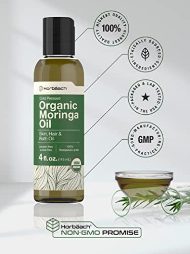 Horbach Horbach Organic Moringa Oil | 4 fl oz | for Face, Hair, and Skin | Cold Pressed | 100% Therapeutic Grade | Paraben and Sulfate Free, Non-GMO