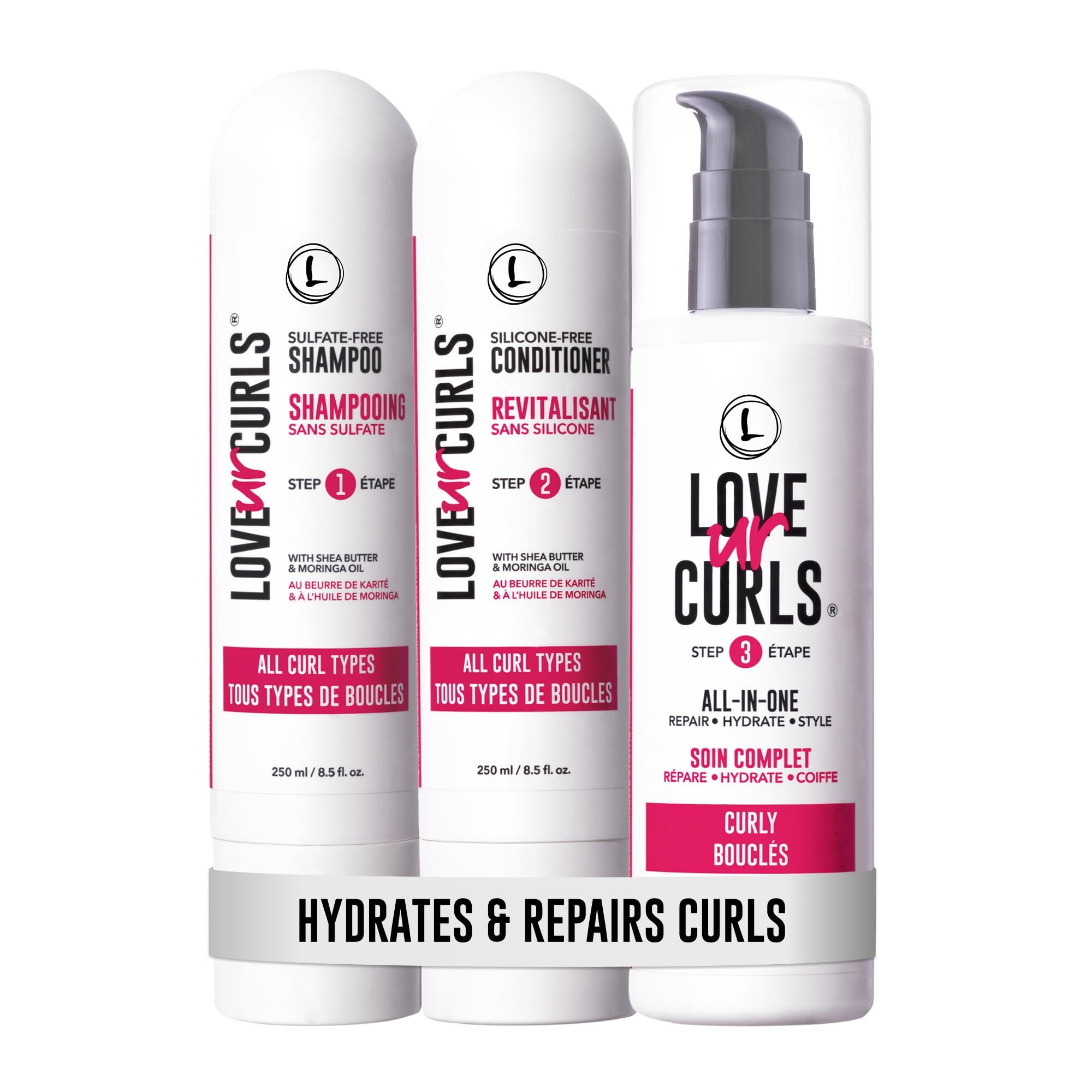 Love Ur Curls Love Ur Curls Shampoo & Conditioner Set with All in One Curl Cream Styler for Curly Hair, 3 Step System to Repair and Moisturizing