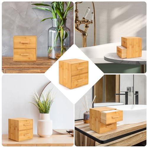 Chokoter Bamboo Box with Makeup Remover Wipes, 50 PCS XL Disposable Face Towels, Wash Cloths for Your Face and Body, Double-drawer Bamboo Container for Face Towelettes (Bamboo Container, 50 Face Cloths)