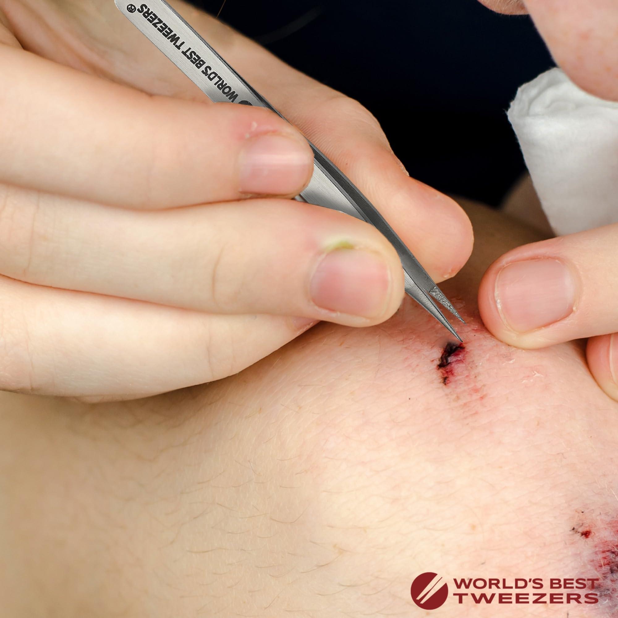 Regine Switzerland World\'s Best Tweezers Splinter Out Needle Nose Tweezers - High Precision Fine Point Stainless Steel Tweezers for Ingrown Hair, Ticks, Glass Removal - Diamond Tip Professional Tool for Face & Eyebrows