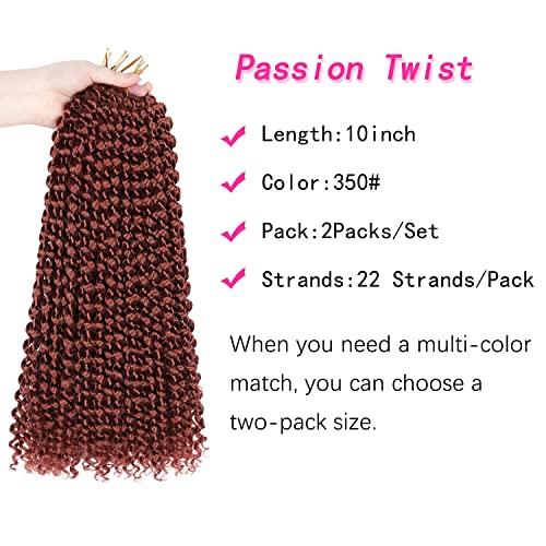 Ubeleco Ubeleco Copper Red Passion Twist Hair, 350# Water Wave Crochet Hair 10 Inch Passion Twist Crochet Hair 22 Strands/Pack Bohemian Synthetic Curly Braiding Hair Extensions (10 Inch (Pack of 2), 350#)