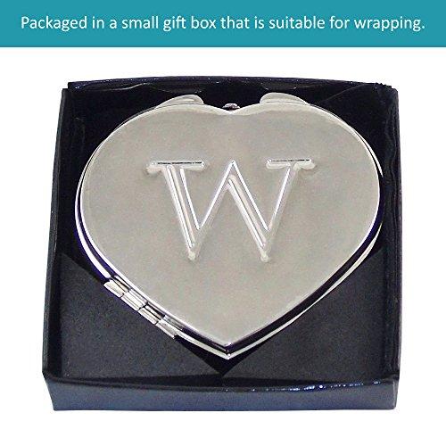 Ganz Ganz Compact Purse Mirror with Dual View, Monogram W in Center of Heart-Shape Metal Case.