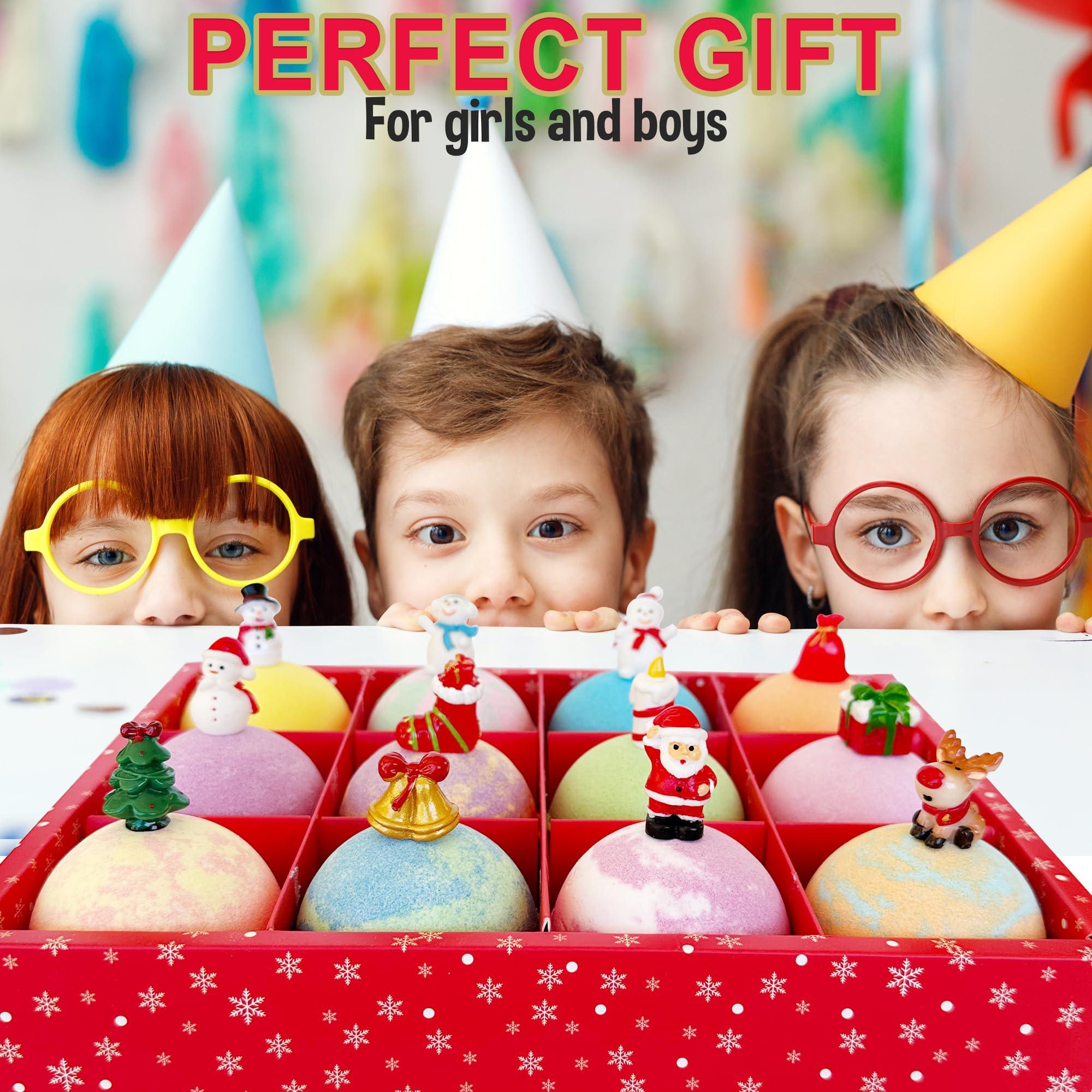 Mineral Me California Christmas Bath Bombs for Kids with Surprise Toys Inside - Kids Advent Calendar Bathbombs - 12 Pack Organic Bath Bombs Gift Set, Moisturizing Bubble Bath Fizzies, Gifts for Kids, Boys, Girls, Toddler