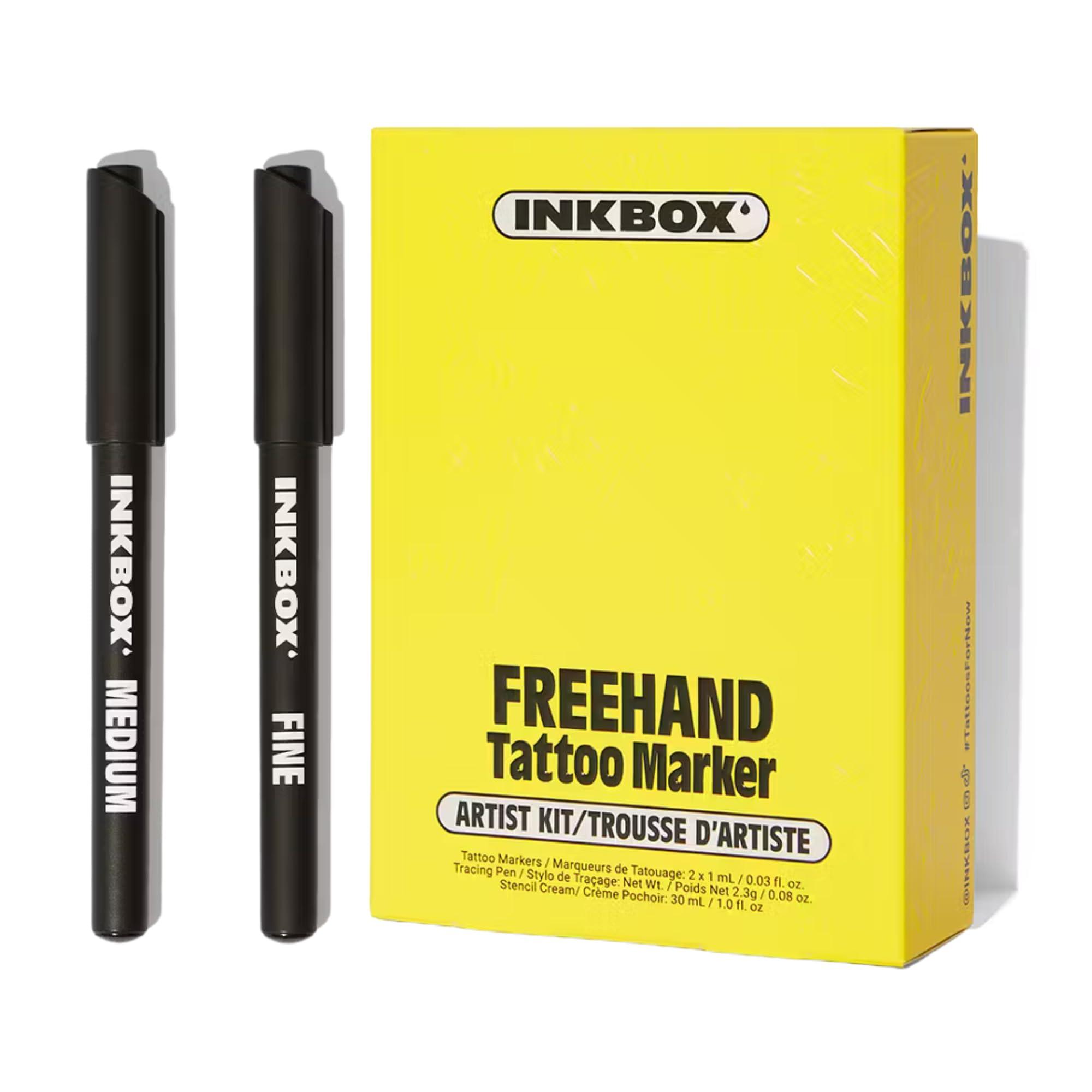 inkbox Inkbox Freehand Tattoo Marker Artist Kit - Includes 2 Markers, 1 Tracer, 1 Glove, Tracing Paper (50 Sheets) & Stencil Cream |Lasts Up to 10 Days, All Skin Tones, Water-Resistant, Cruelty-Free & Vegan